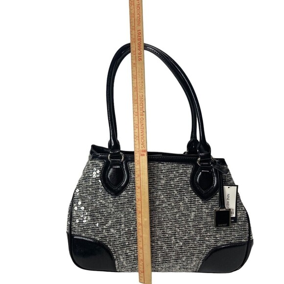 NWT NINE WEST Handbag Satchel Double Handle Black White Sequins  15x10x5.5" NEW‎ - Picture 11 of 13